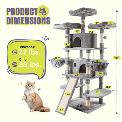 Multi-Level Cat Tree Tower for Indoor Cats – Space-Saving Modern Design with Plush Perches, Sisal Scratching Posts & Play Platforms