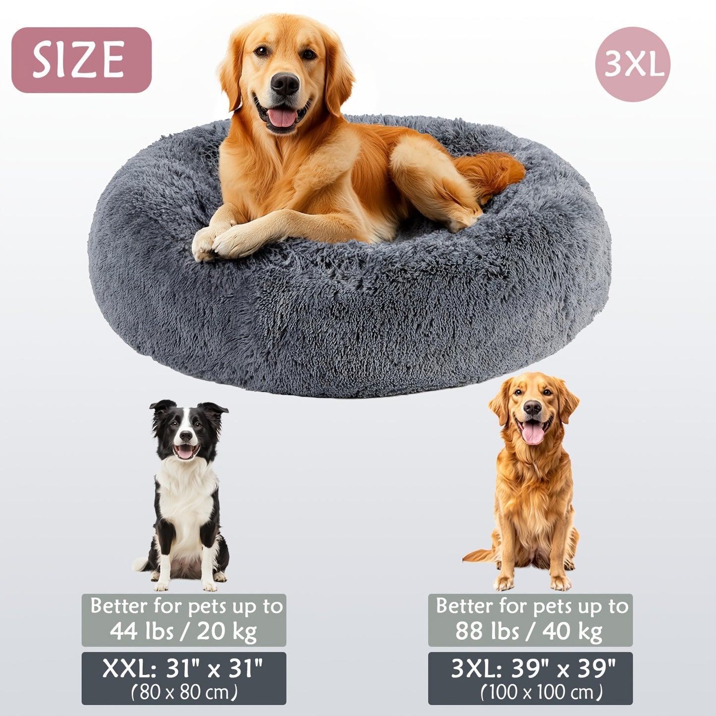 Calming Dog & Cat Bed, Donut Cuddler Warming Cozy Soft Round Bed, Fluffy Faux Fur Plush Cushion Bed For Small Medium And Large Dogs And Cats (16"/20"/24"/28"/31"/39") Christmas Gift