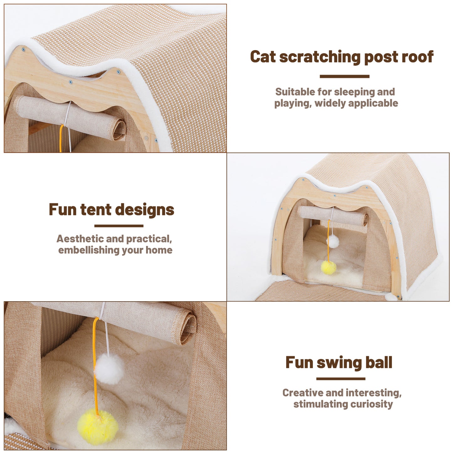 Upgraded Owl-shaped 4-Season Cat Tent Villa, Safe Semi-enclosed Shell Nest, Wear-resistant Sisal Scratching Board, Thick Warm Sleeping Bag, Spacious Multi-function Cat House