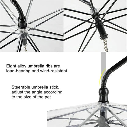 Transparent Pet Dog Umbrella C-type Curved Puppy Umbrella Pet Supplies Adjustable Rain Walking Dog Leash Dog Accessories