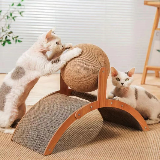 1PC Cat Scratcher Ball Cat Scratching Ball Scratcher Toy with Ball for Cats And Dogs, Interactive Solid Wood Scratcher Pet Toy