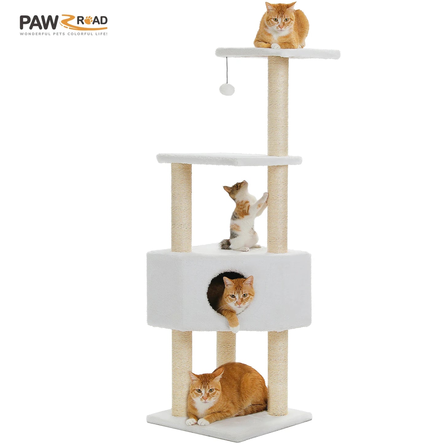 Multi-Level Cat Tree Tower for Indoor Cats – Plush Padded Perches, Cozy Condo Hideaway, Hammock, Sisal Scratching Posts & Interactive Hanging Toy