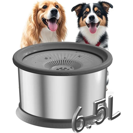 6.5L Dog Water Bowl No Spill Stainless Steel Slow Water Bowl Large Capacity No Splash Pet Slow Drink Feeder with Anti-Slip Mat