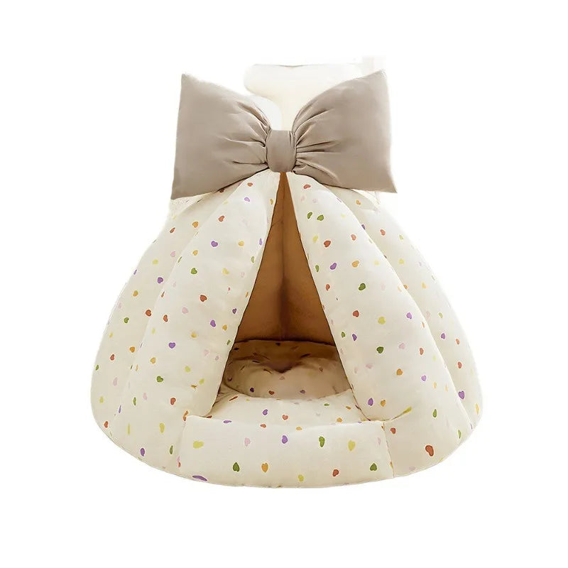 Cute Cat Bed Enclosed All-Season Pet Bed for Cats Small Dogs Nest Soft Skin-Friendly Fabric Comfortable Puppy House
