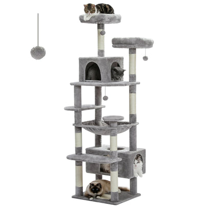 Large Multi-Level Cat Tree Tower for Indoor Cats – Extra Spacious Condo, Wide Hammock, Sisal-Covered Scratching Posts, Padded Perches & Interactive Cat Toys
