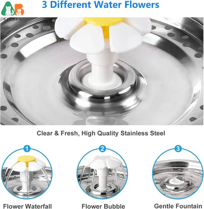 ATUBAN Cat Water Fountain, 81oz/2.4L Pet Water Fountain Replacement Filters Stainless Steel Automatic Drinking Fountain for Cats