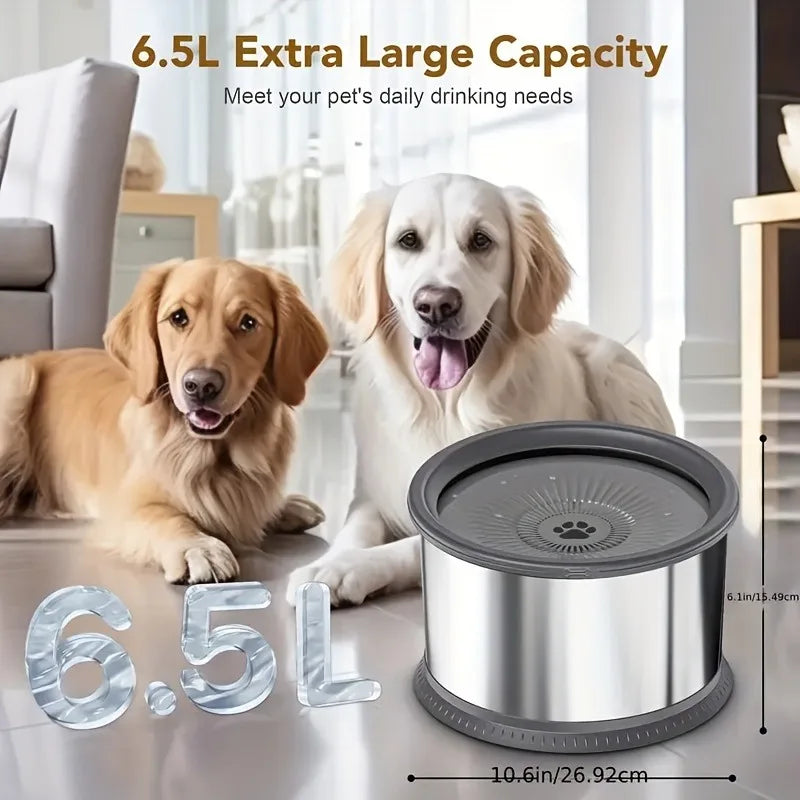 6.5L Dog Water Bowl No Spill Stainless Steel Slow Water Bowl Large Capacity No Splash Pet Slow Drink Feeder with Anti-Slip Mat