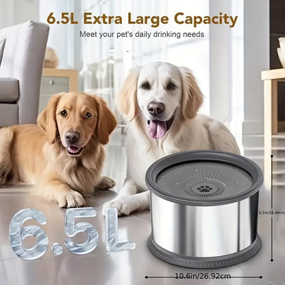 6.5L Dog Water Bowl No Spill Stainless Steel Slow Water Bowl Large Capacity No Splash Pet Slow Drink Feeder with Anti-Slip Mat