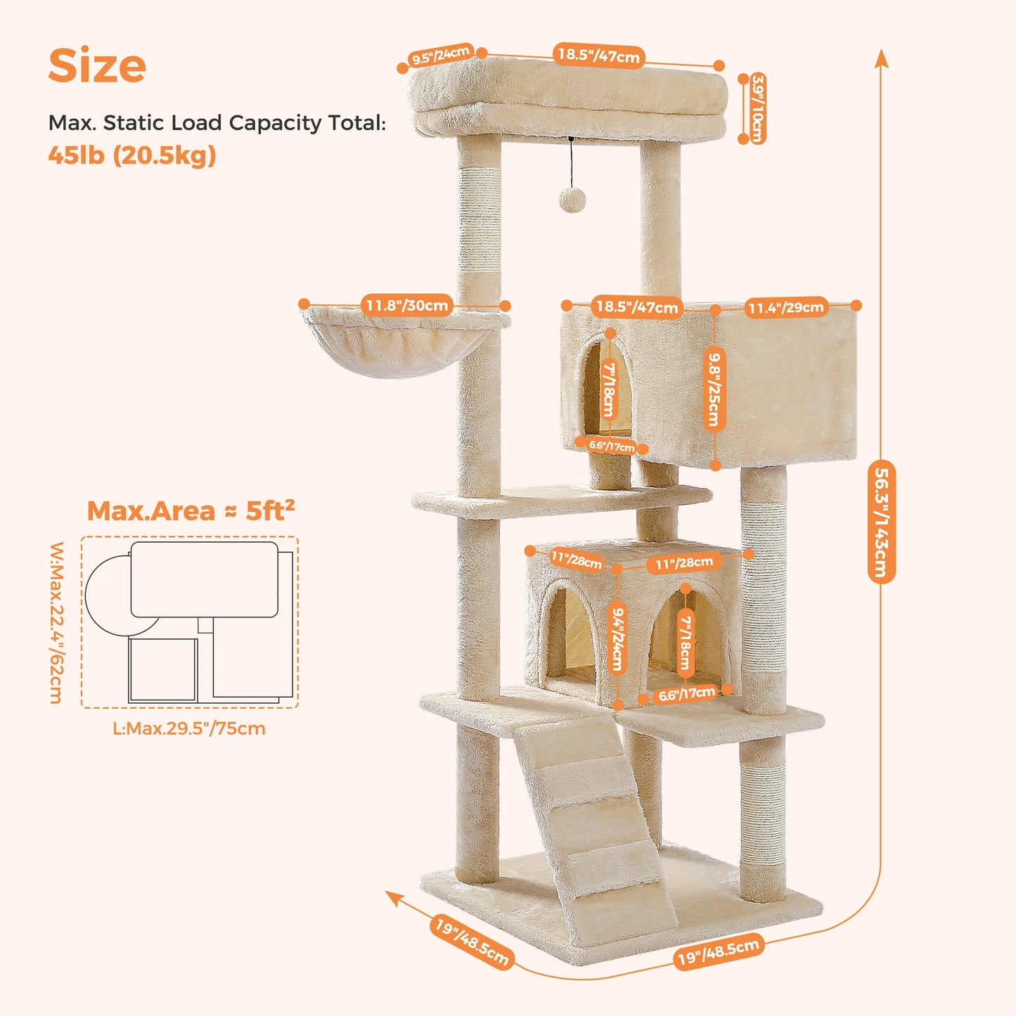 Multi-Level Cat Tree Tower for Indoor Cats – Plush Padded Perches, Cozy Condo Hideaway, Hammock, Sisal Scratching Posts & Interactive Hanging Toy