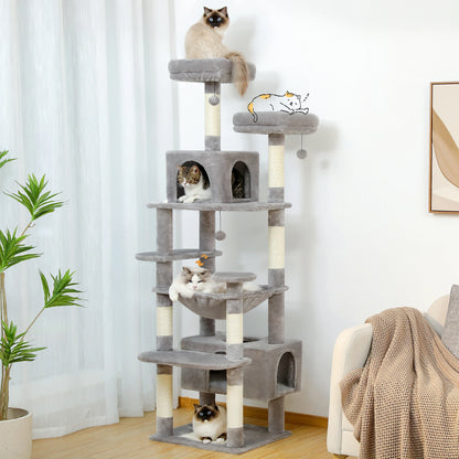 Large Multi-Level Cat Tree Tower for Indoor Cats – Extra Spacious Condo, Wide Hammock, Sisal-Covered Scratching Posts, Padded Perches & Interactive Cat Toys