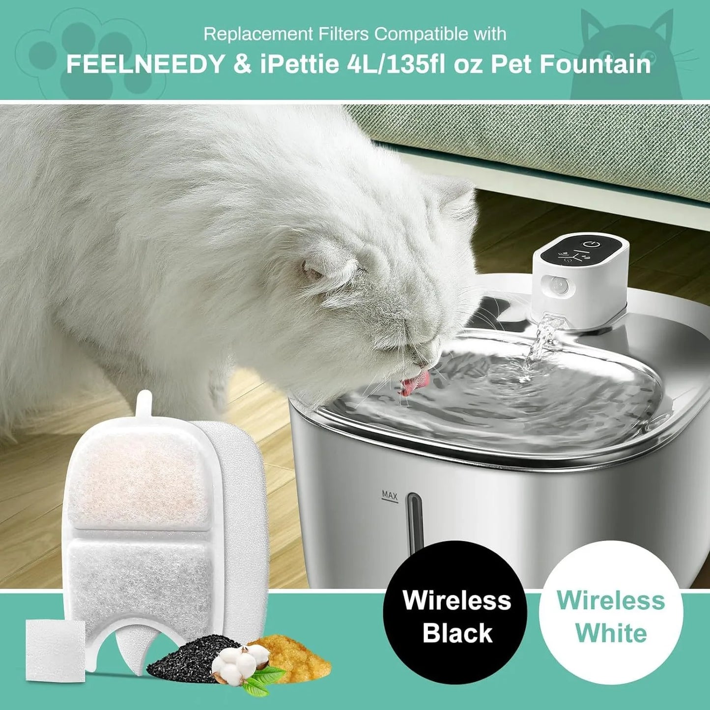 6/12PK Cat Fountain Filters & Sponges Replacement Kit, Universal Fit for Pet Water Fountain APETDOLA