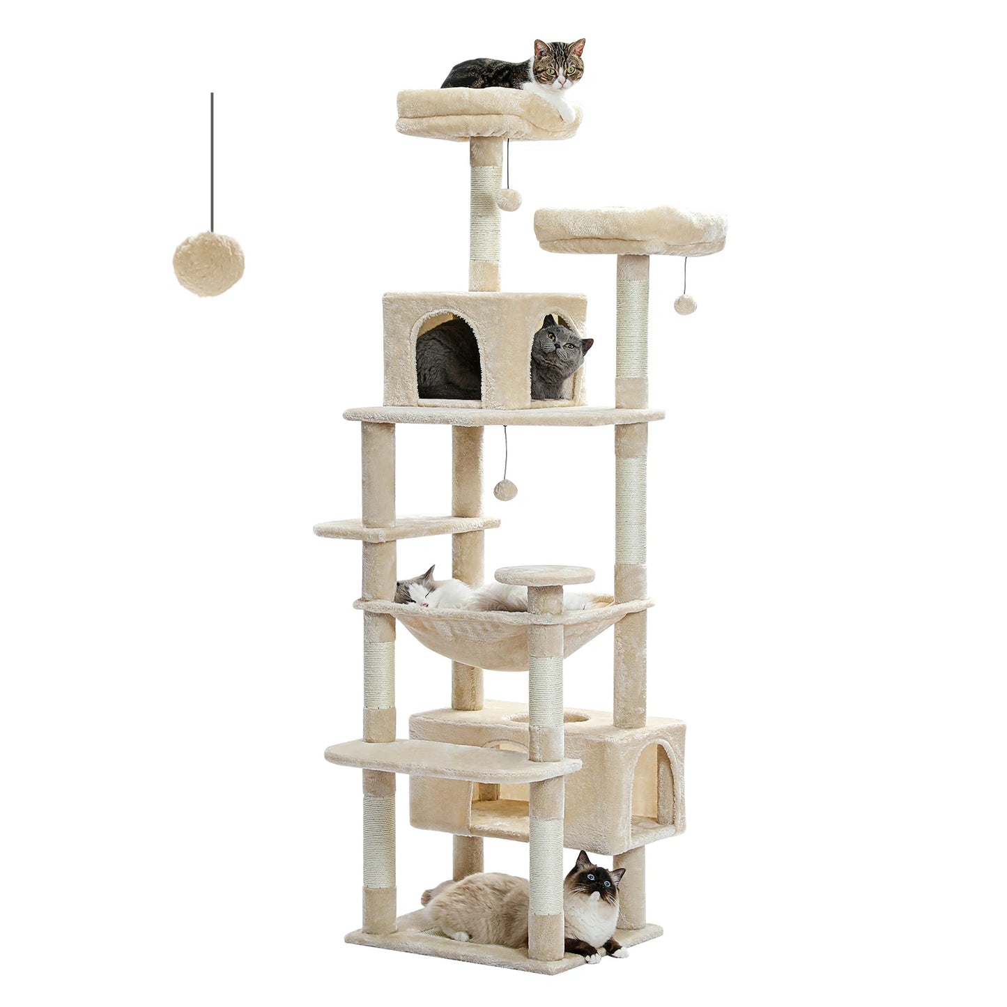 Large Multi-Level Cat Tree Tower for Indoor Cats – Extra Spacious Condo, Wide Hammock, Sisal-Covered Scratching Posts, Padded Perches & Interactive Cat Toys
