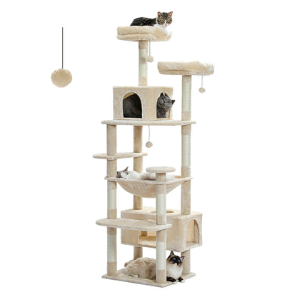 Large Multi-Level Cat Tree Tower for Indoor Cats – Extra Spacious Condo, Wide Hammock, Sisal-Covered Scratching Posts, Padded Perches & Interactive Cat Toys