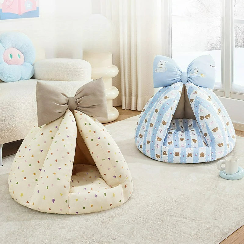 Cute Cat Bed Enclosed All-Season Pet Bed for Cats Small Dogs Nest Soft Skin-Friendly Fabric Comfortable Puppy House