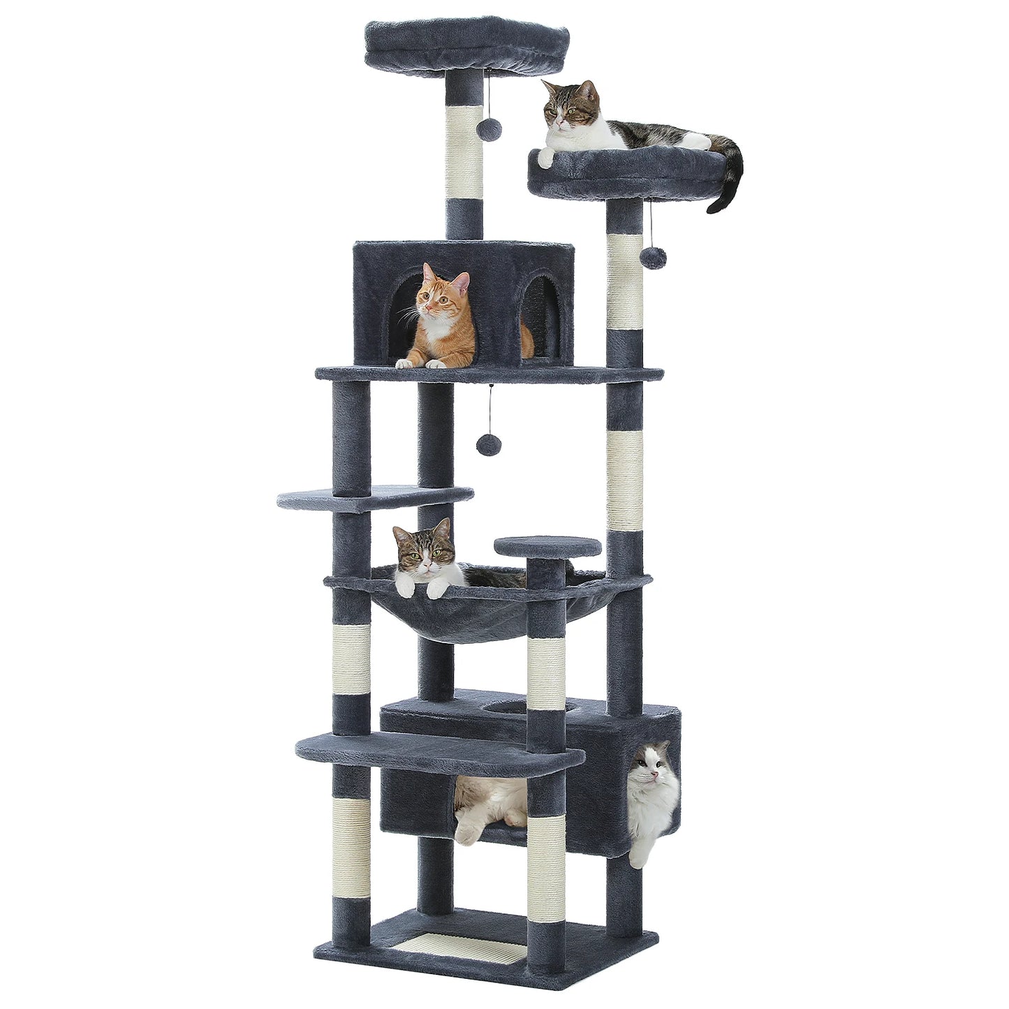 Large Multi-Level Cat Tree Tower for Indoor Cats – Extra Spacious Condo, Wide Hammock, Sisal-Covered Scratching Posts, Padded Perches & Interactive Cat Toys
