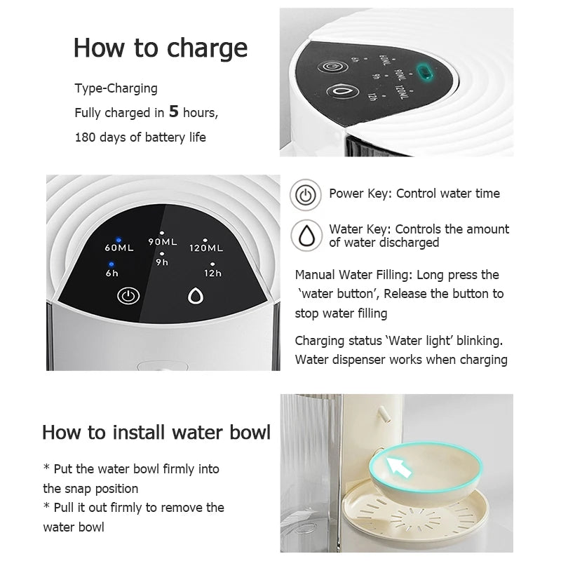 3000ML Pouring Cat Water Dispenser Smart Tilt Design Pet Water Fountain Separate Clean & Dirty Water For Cats and Small Dogs