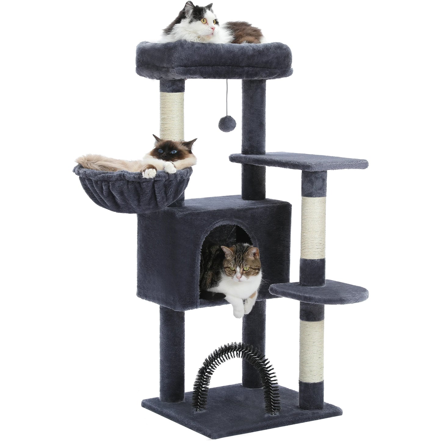 Multi-Level Cat Tree Tower for Indoor Cats – Plush Padded Perches, Cozy Condo Hideaway, Hammock, Sisal Scratching Posts & Interactive Hanging Toy