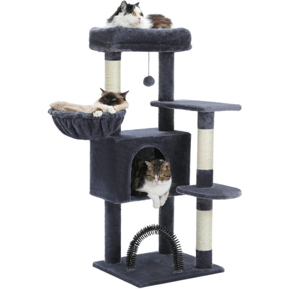 Multi-Level Cat Tree Tower for Indoor Cats – Plush Padded Perches, Cozy Condo Hideaway, Hammock, Sisal Scratching Posts & Interactive Hanging Toy
