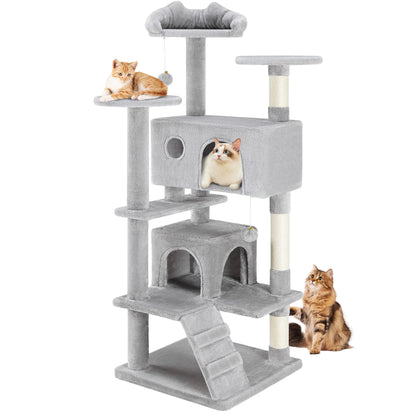 JHK 54in Tall Multi-Level Cat Tree Tower for Indoor Pet Furniture Stable Kitty Play House with Sisal Scratching Post for Home