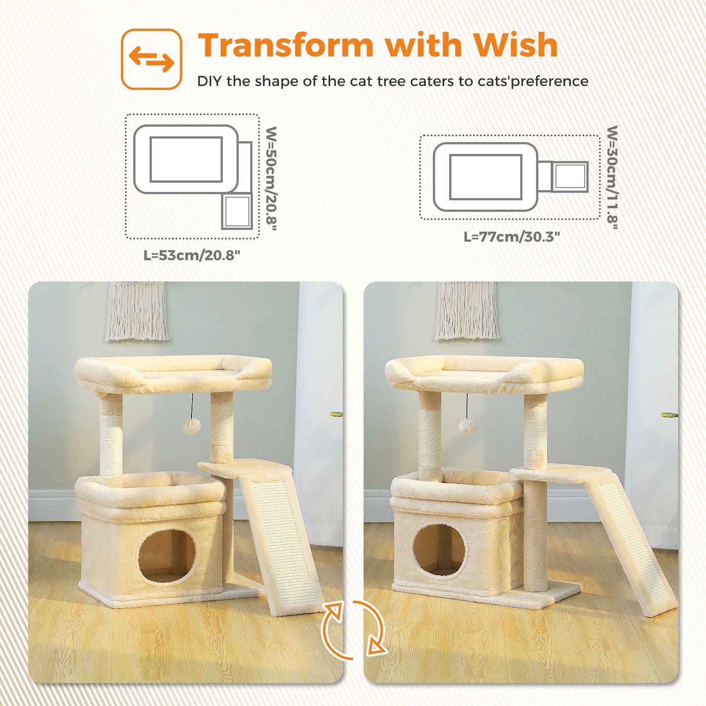 Small Cat Tree for Indoor Cat Tower with Sisal Scratching Post and Pad Wide Top Perch Large Cat Condo Cat Scratchers Cat Toys