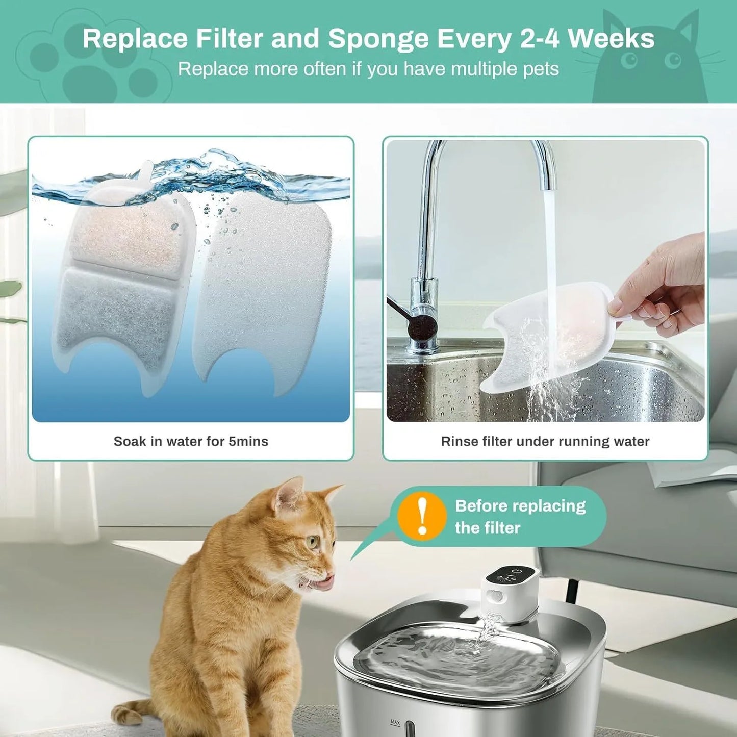 6/12PK Cat Fountain Filters & Sponges Replacement Kit, Universal Fit for Pet Water Fountain APETDOLA