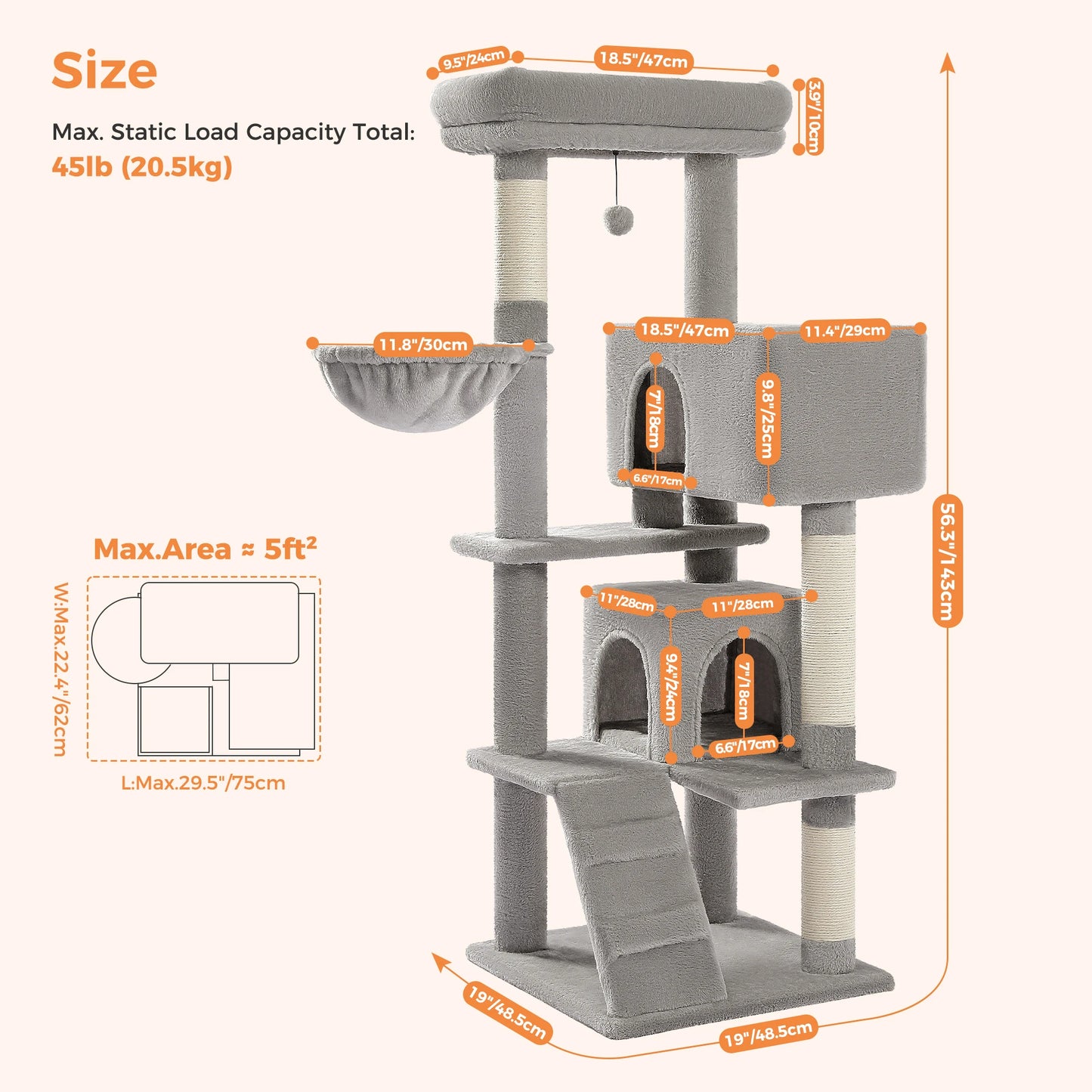 Multi-Level Cat Tree Tower for Indoor Cats – Plush Padded Perches, Cozy Condo Hideaway, Hammock, Sisal Scratching Posts & Interactive Hanging Toy