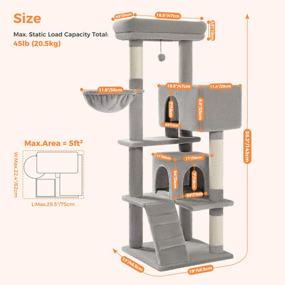 Multi-Level Cat Tree Tower for Indoor Cats – Plush Padded Perches, Cozy Condo Hideaway, Hammock, Sisal Scratching Posts & Interactive Hanging Toy