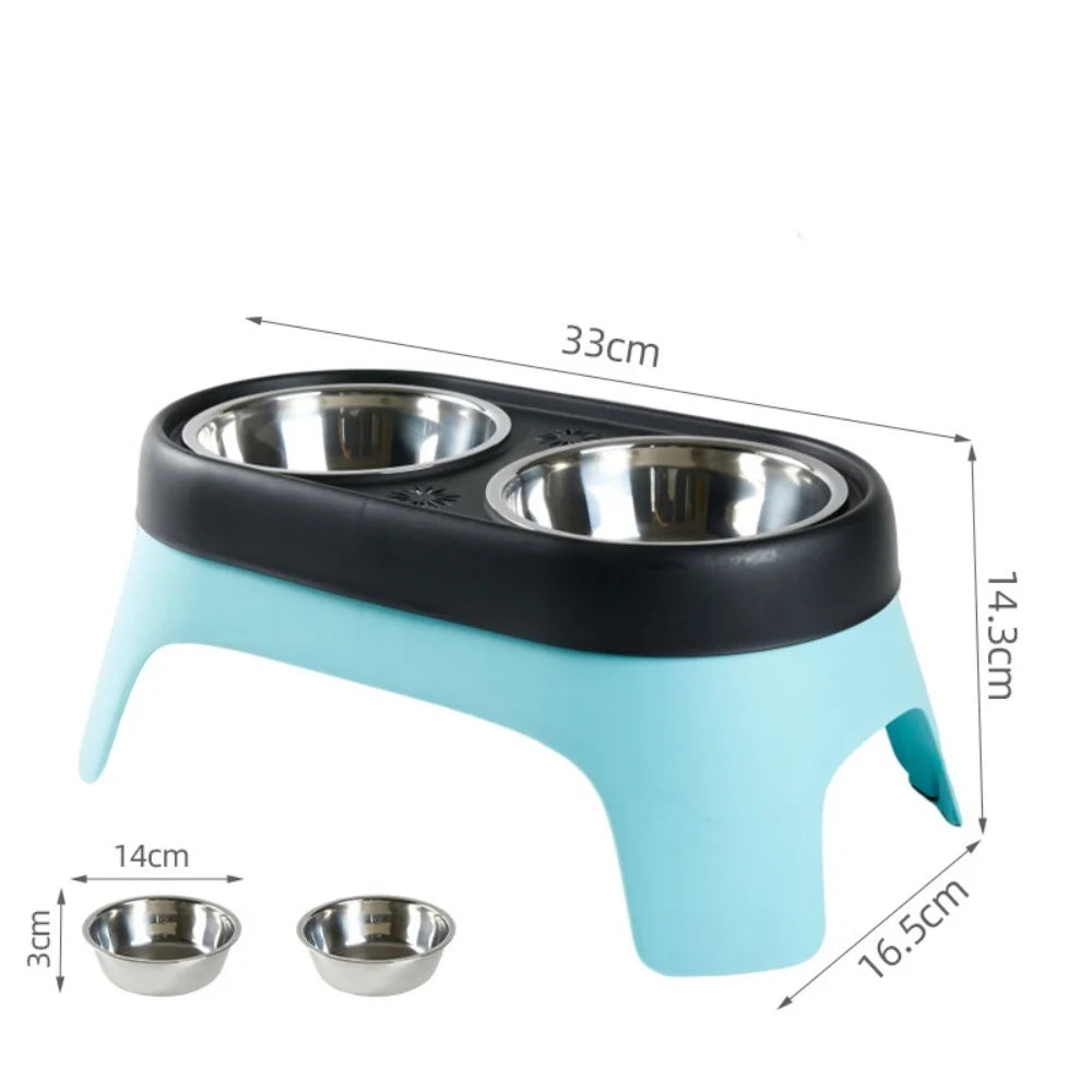 Elevated Pet Bowl Anti Knock Stainless Steel Food Cat Dog Feeding Bowls Double Bowl High Foot Leak Proof Pet Feeder Accessories