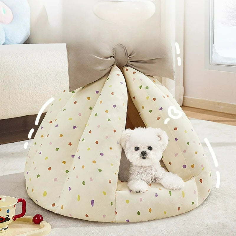 Cute Cat Bed Enclosed All-Season Pet Bed for Cats Small Dogs Nest Soft Skin-Friendly Fabric Comfortable Puppy House
