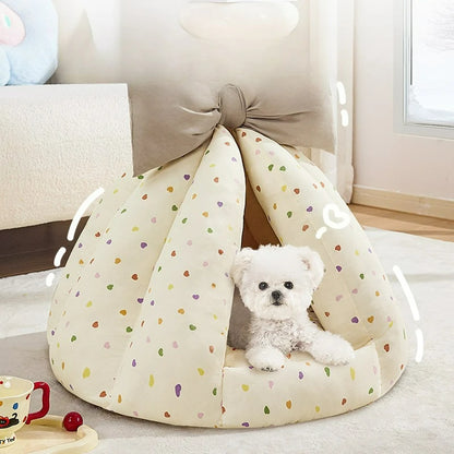 Cute Cat Bed Enclosed All-Season Pet Bed for Cats Small Dogs Nest Soft Skin-Friendly Fabric Comfortable Puppy House