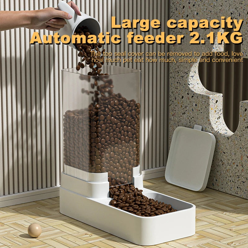 Large Capacity Automatic Gravity Pet Feeder and Water Dispenser Dual Bowl Leak Proof for Cats Dogs Home Travel Feeding Station