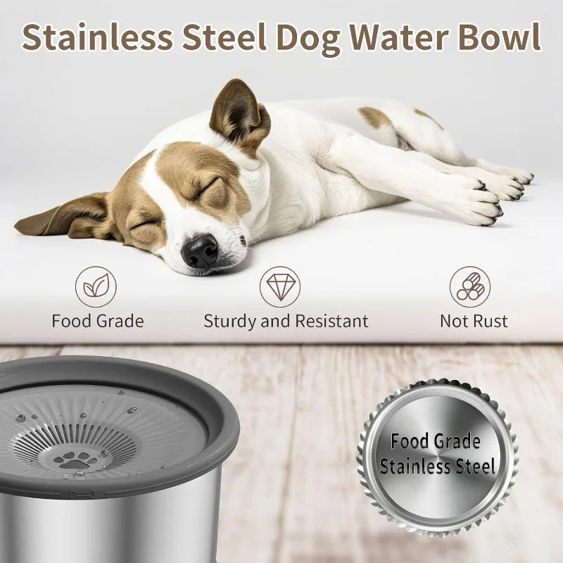 6.5L Dog Water Bowl No Spill Stainless Steel Slow Water Bowl Large Capacity No Splash Pet Slow Drink Feeder with Anti-Slip Mat