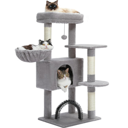 Multi-Level Cat Tree Tower for Indoor Cats – Plush Padded Perches, Cozy Condo Hideaway, Hammock, Sisal Scratching Posts & Interactive Hanging Toy