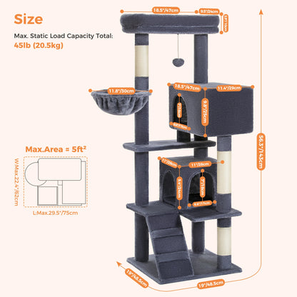 Multi-Level Cat Tree Tower for Indoor Cats – Plush Padded Perches, Cozy Condo Hideaway, Hammock, Sisal Scratching Posts & Interactive Hanging Toy