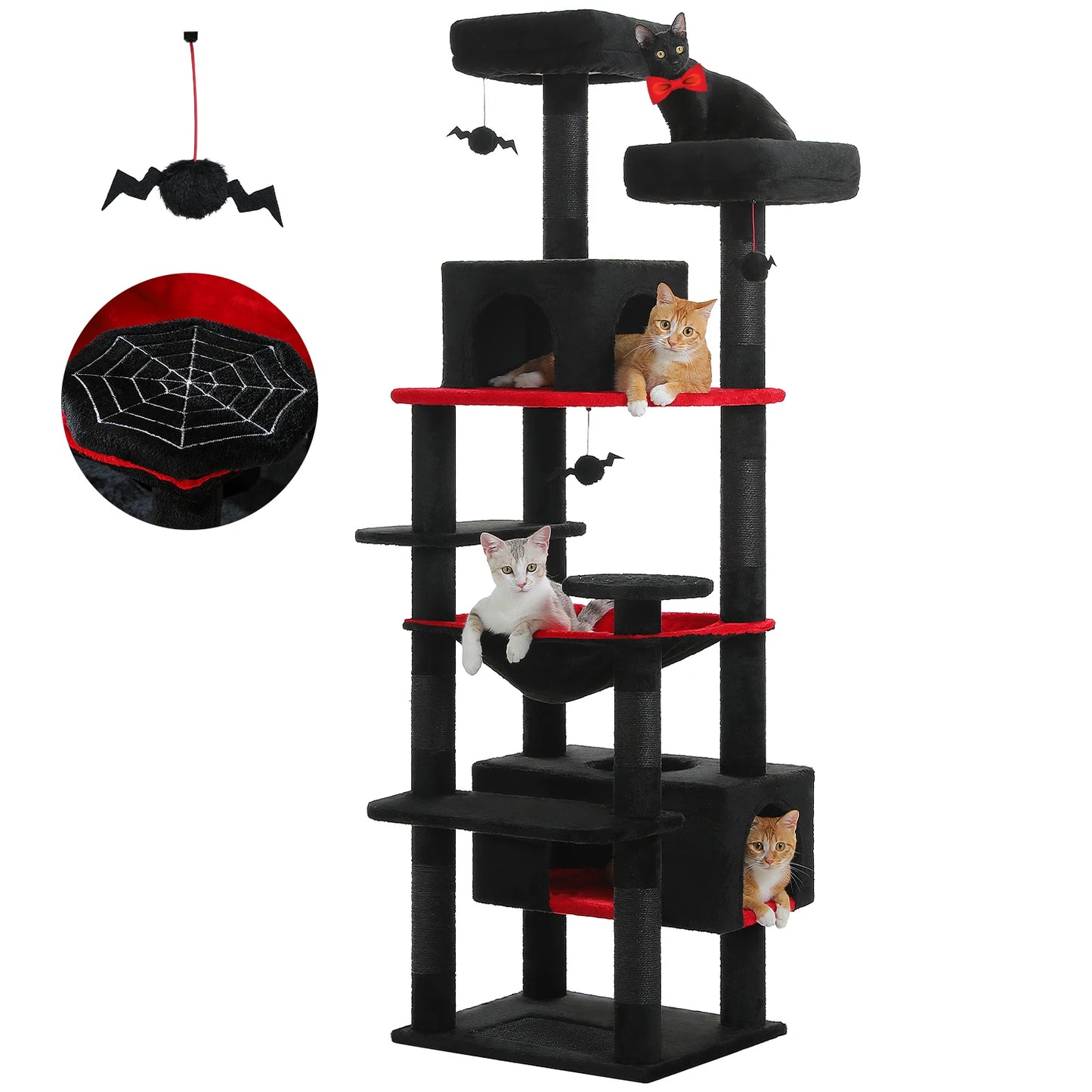 Large Multi-Level Cat Tree Tower for Indoor Cats – Extra Spacious Condo, Wide Hammock, Sisal-Covered Scratching Posts, Padded Perches & Interactive Cat Toys