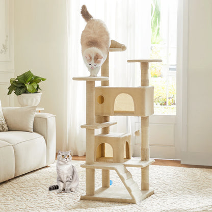 JHK 54in Tall Multi-Level Cat Tree Tower for Indoor Pet Furniture Stable Kitty Play House with Sisal Scratching Post for Home
