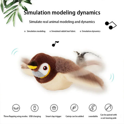 Interactive Cat Toys Flapping Bird Cat Toy Flying Wings Sparrow Catnip Toys Vivid Chirpi]ng Simulation Bird Interactive Cat Toy