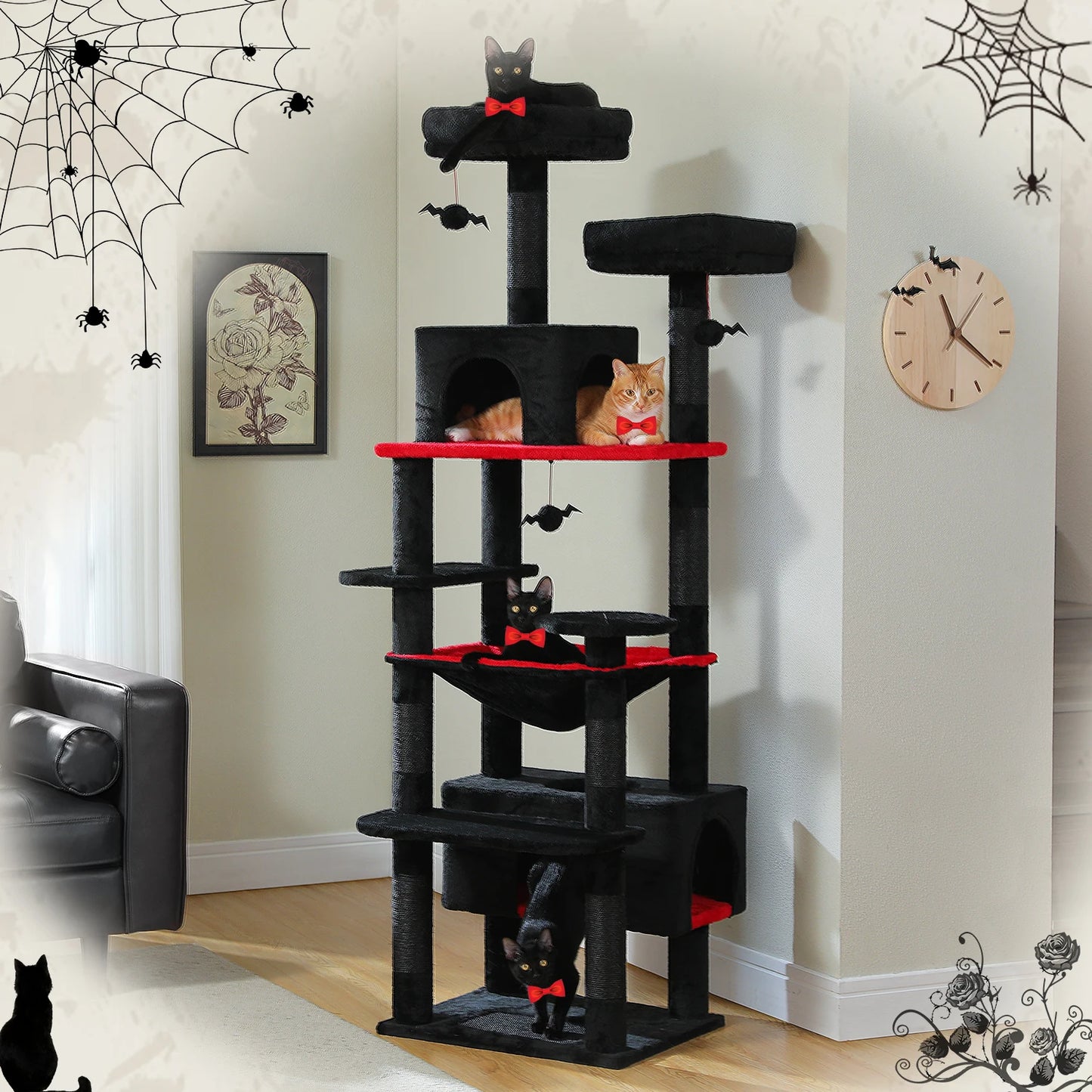 Large Multi-Level Cat Tree Tower for Indoor Cats – Extra Spacious Condo, Wide Hammock, Sisal-Covered Scratching Posts, Padded Perches & Interactive Cat Toys