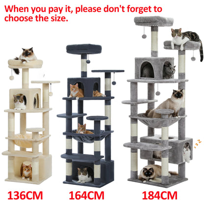 Large Multi-Level Cat Tree Tower for Indoor Cats – Extra Spacious Condo, Wide Hammock, Sisal-Covered Scratching Posts, Padded Perches & Interactive Cat Toys