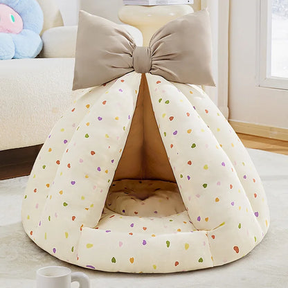 Cute Cat Bed Enclosed All-Season Pet Bed for Cats Small Dogs Nest Soft Skin-Friendly Fabric Comfortable Puppy House