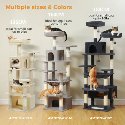 Large Multi-Level Cat Tree Tower for Indoor Cats – Extra Spacious Condo, Wide Hammock, Sisal-Covered Scratching Posts, Padded Perches & Interactive Cat Toys