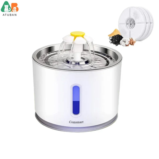 ATUBAN Cat Water Fountain, 81oz/2.4L Pet Water Fountain Replacement Filters Stainless Steel Automatic Drinking Fountain for Cats