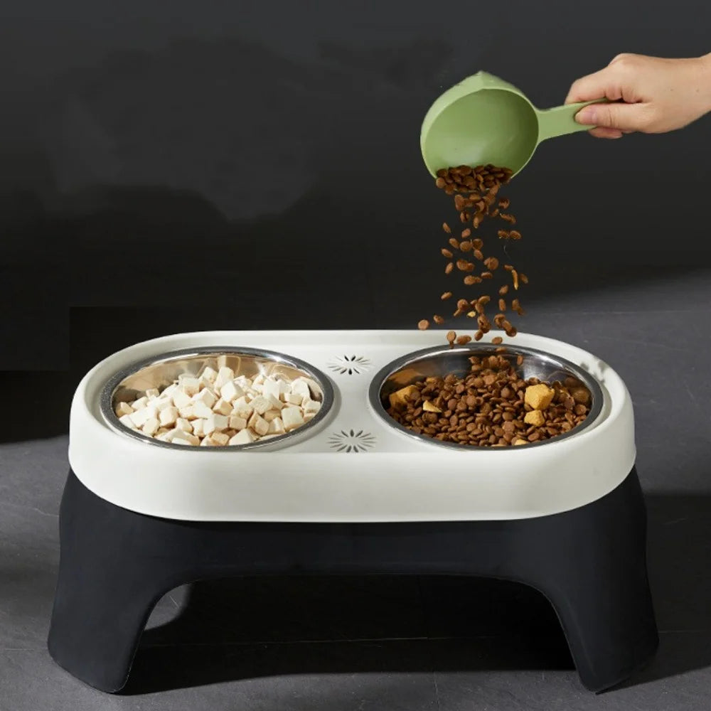 Elevated Pet Bowl Anti Knock Stainless Steel Food Cat Dog Feeding Bowls Double Bowl High Foot Leak Proof Pet Feeder Accessories