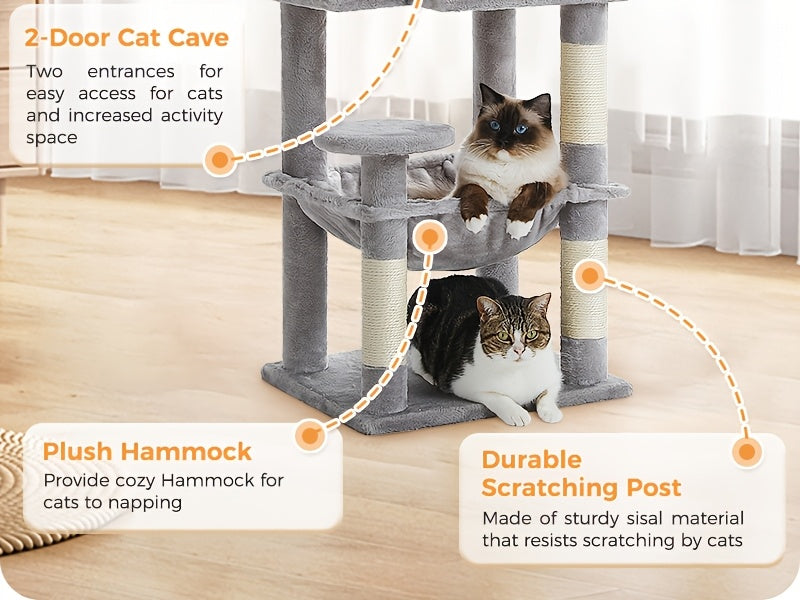 Tall Cat Tree 70.9"/ 45.7" Cat Tower - Multi-Level Activity Center For Indoor Cats With Metal Frame, Large Hammock, Dual Condo Houses, And Scratching Posts, Christmas Gift For Indoor Kittens & Cats