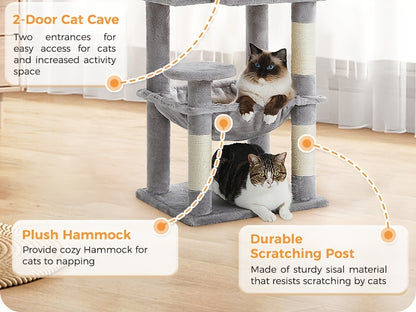 Tall Cat Tree 70.9"/ 45.7" Cat Tower - Multi-Level Activity Center For Indoor Cats With Metal Frame, Large Hammock, Dual Condo Houses, And Scratching Posts, Christmas Gift For Indoor Kittens & Cats