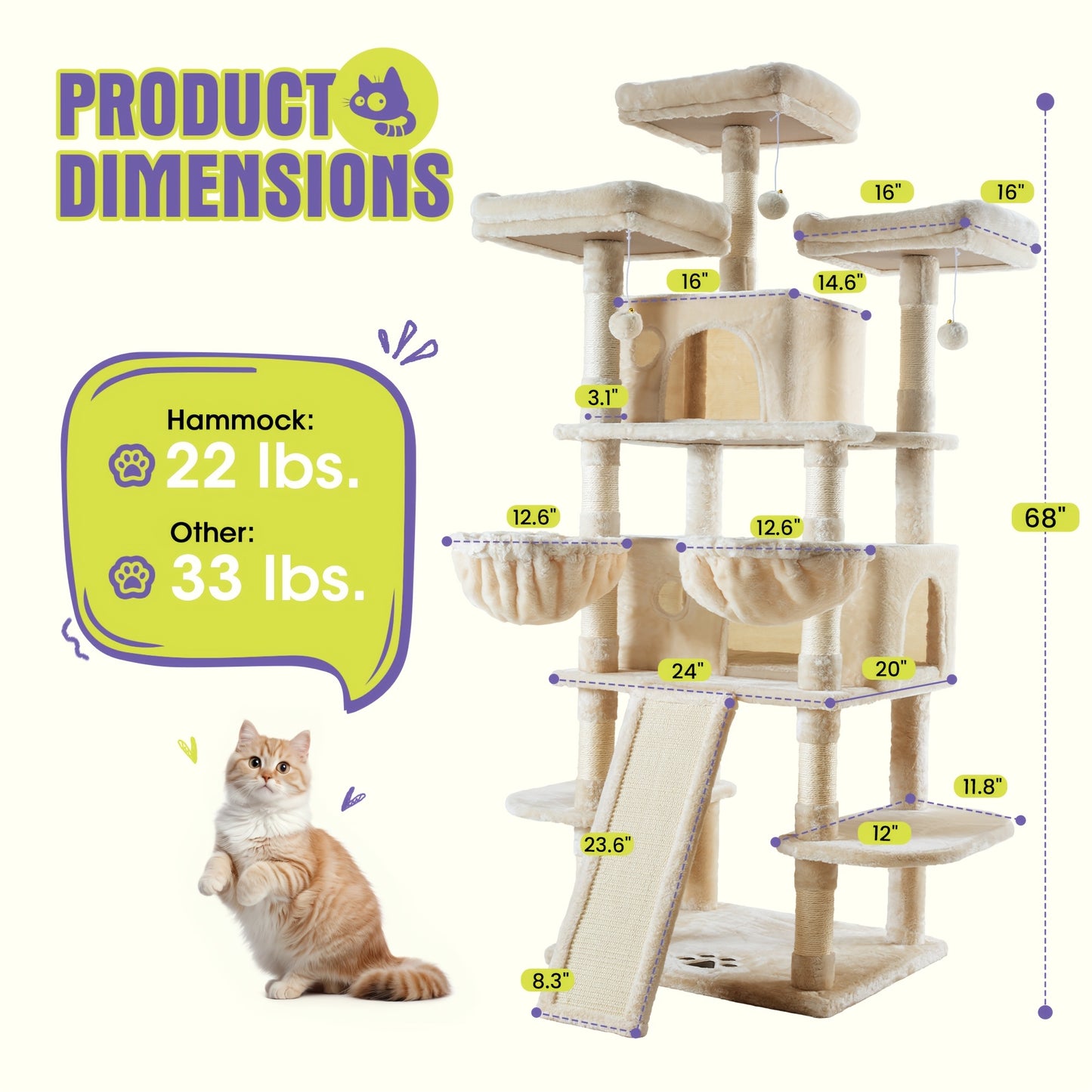 Multi-Level Cat Tree Tower for Indoor Cats – Space-Saving Modern Design with Plush Perches, Sisal Scratching Posts & Play Platforms