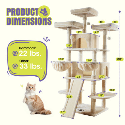 Multi-Level Cat Tree Tower for Indoor Cats – Space-Saving Modern Design with Plush Perches, Sisal Scratching Posts & Play Platforms