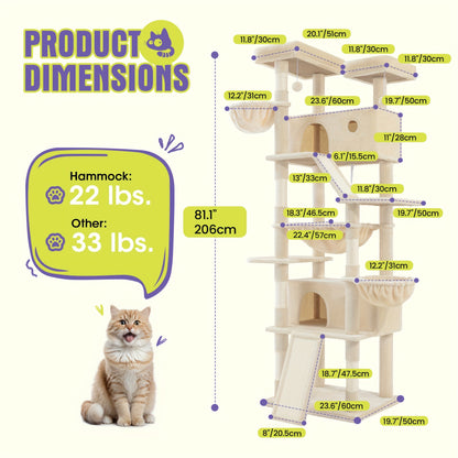 Multi-Level Cat Tree Tower for Indoor Cats – Space-Saving Modern Design with Plush Perches, Sisal Scratching Posts & Play Platforms
