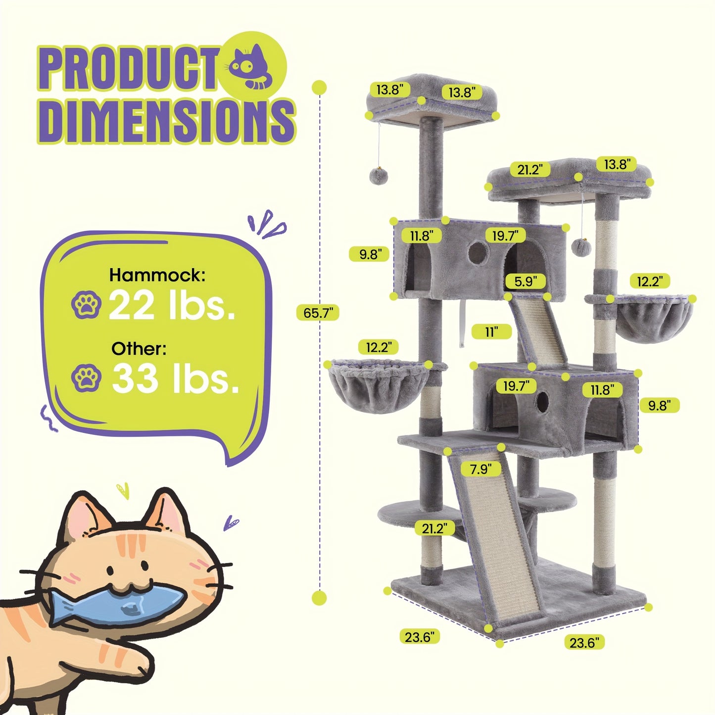Multi-Level Cat Tree Tower for Indoor Cats – Space-Saving Modern Design with Plush Perches, Sisal Scratching Posts & Play Platforms