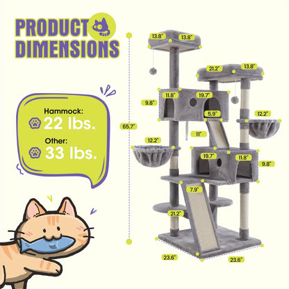 Multi-Level Cat Tree Tower for Indoor Cats – Space-Saving Modern Design with Plush Perches, Sisal Scratching Posts & Play Platforms